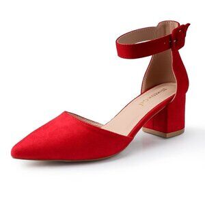 NinetinGel High Heels Pointed Closed Toe Pump Shoes 7.5 2inch Heel Red Suede